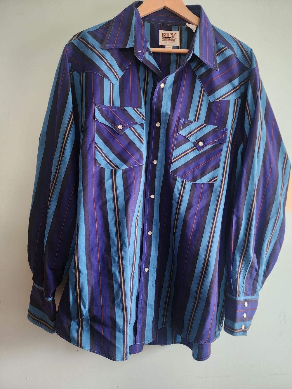 Ely Cattleman Blue & Purple Striped Western Button-Down Shirt